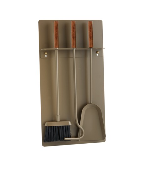 Σετ εργαλείων τζακιού κρεμανταλάς επιτοιχιος 1240/W01 ξύλο ελιάς/καφέ ελιάς