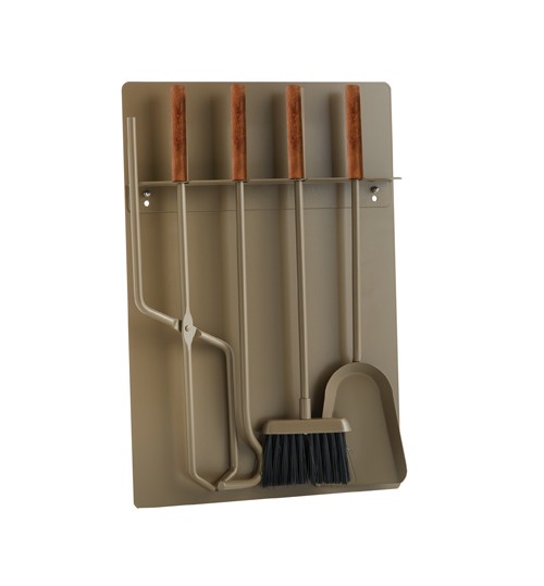 Σετ εργαλείων τζακιού κρεμανταλάς επιτοιχιος 1240/W02 ξύλο ελιάς/καφέ ελιάς